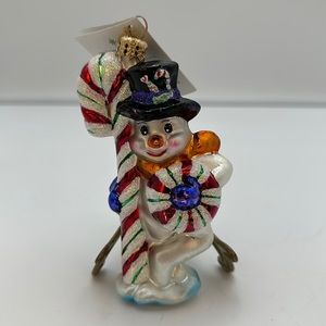 Christopher Radko Christmas Ornament Frosty THE Snowman Candy Cane Blown Glass